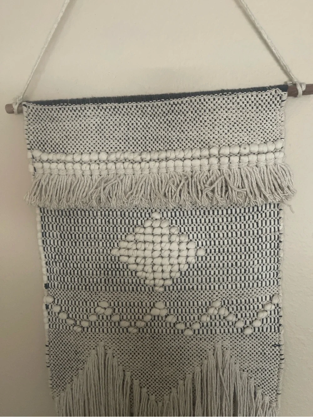 Boho Woven Wall Hanging in Cream and Black